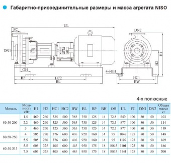 Центробежный консольный насос CNP серии NISO 80-50-250-5.5 (Чугун