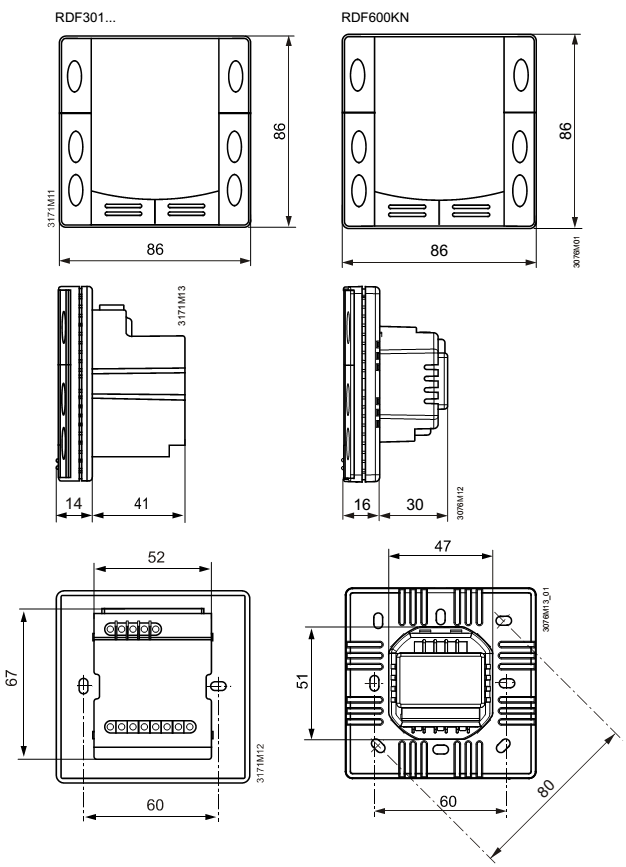 Размеры термостата Siemens RDF301
