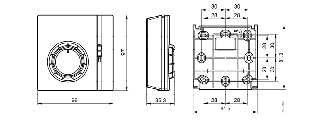 Размеры термостата электромеханического комнатного  Siemens RAA21