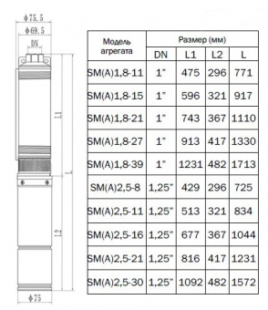 Скважинный центробежный насос CNP серии SM (A)1.8-39 D
