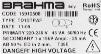 Трансформатор розжига Brahma TD1STPAF, 15910508